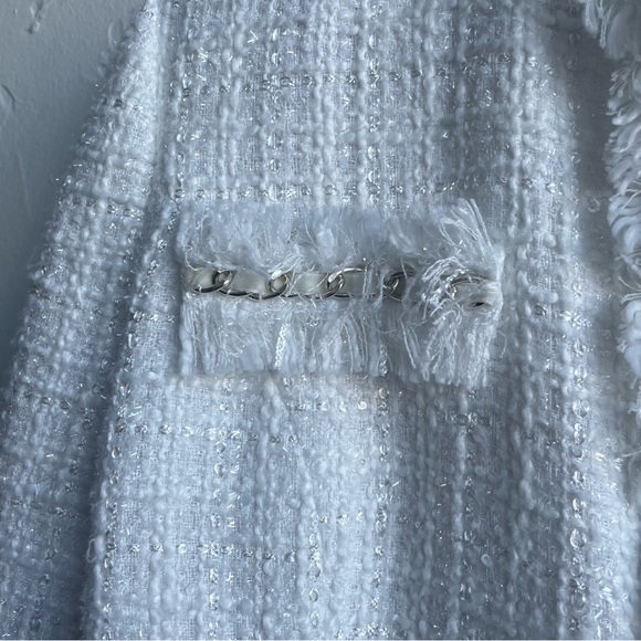 Boston Proper Ivory Tweed Blazer with Fringe - Picture 3 of 5